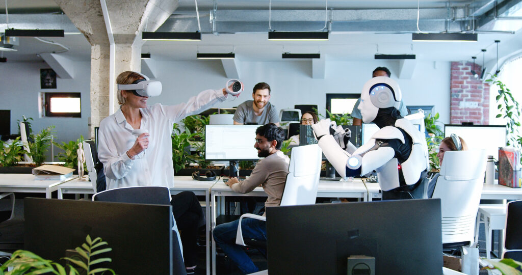 A robot selecting from a row of candidate portraits