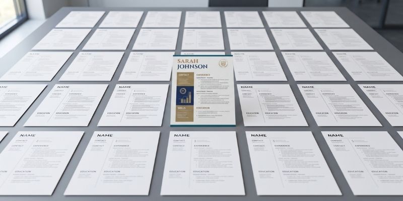 Recruiter reviewing a pile of resumes